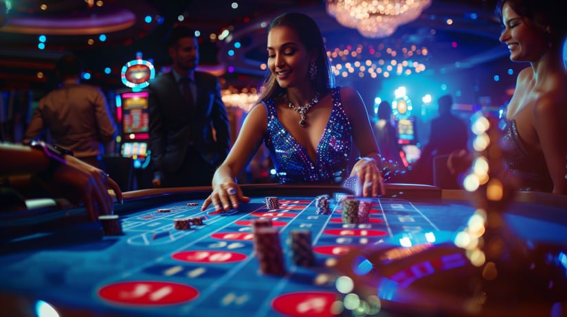 Antarmuka permainan Caribbean Stud Poker dengan tombol keputusan Fold dan Call di sarangdomino